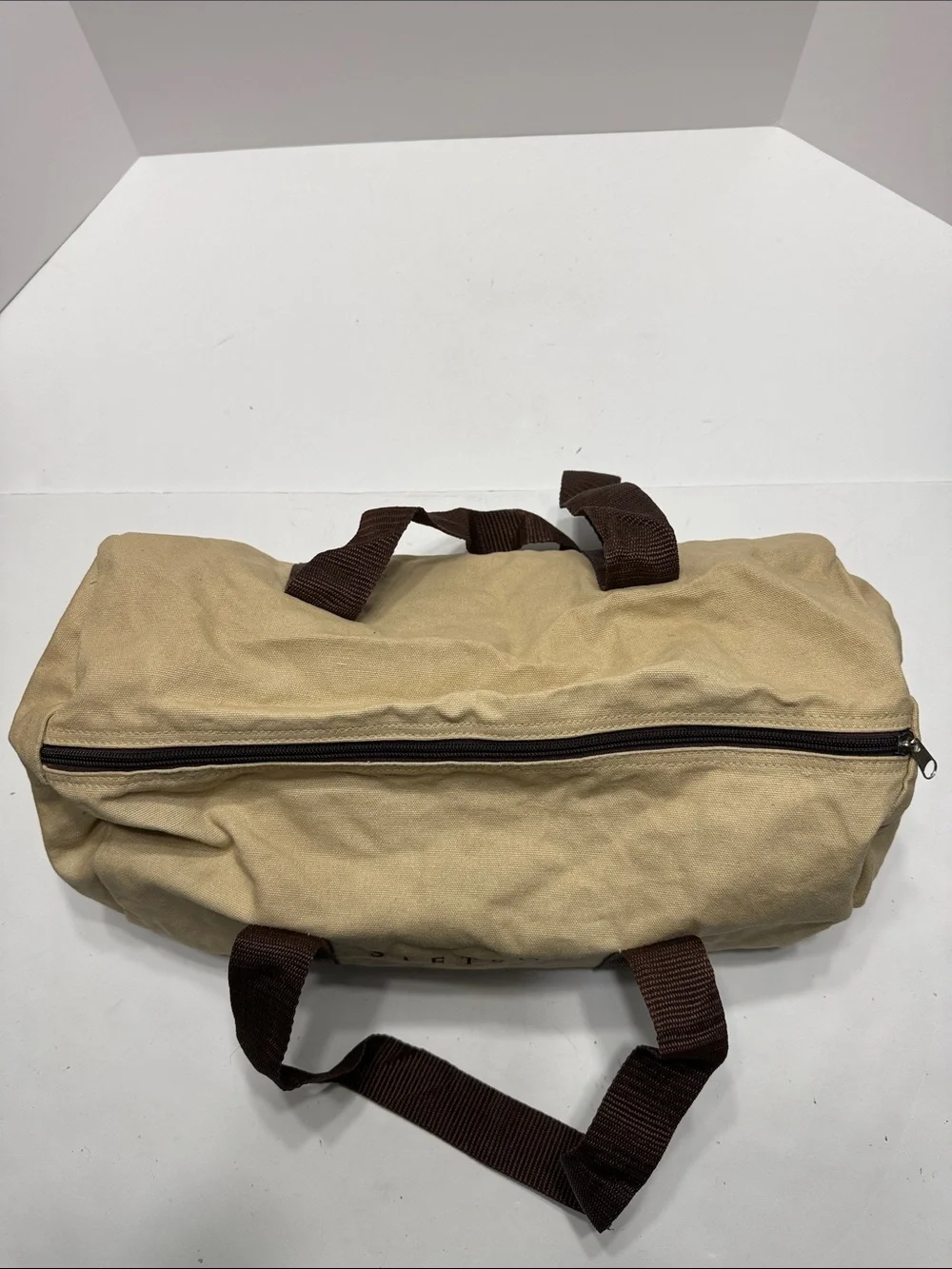 Stetson Beige Canvas Duffel with Dark Brown Straps